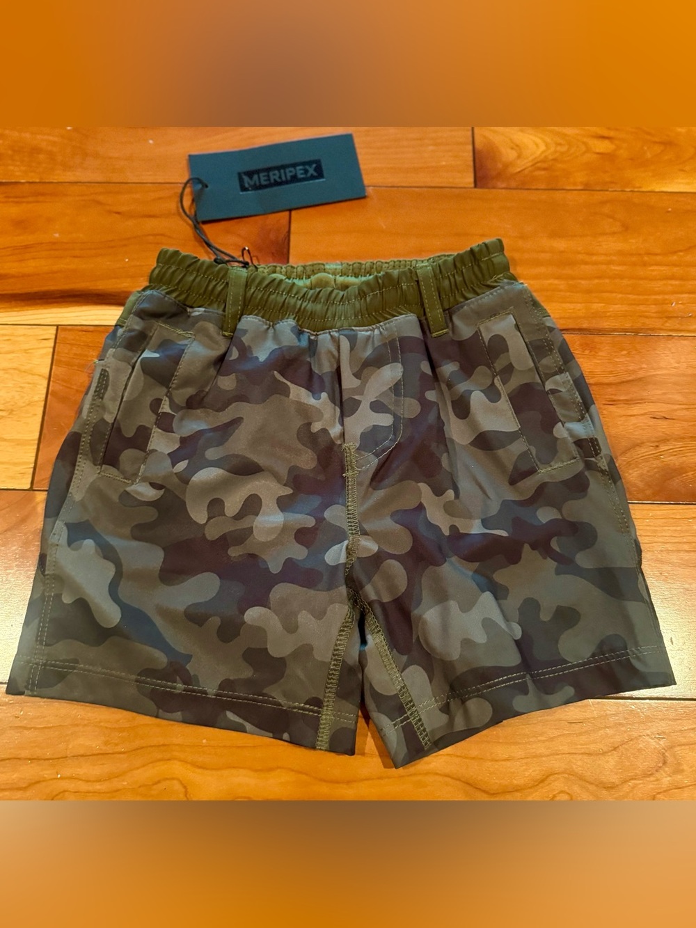 NWT Boys' Olive Green and Tan Camo Easy-Wear Elastic Shorts with Pockets